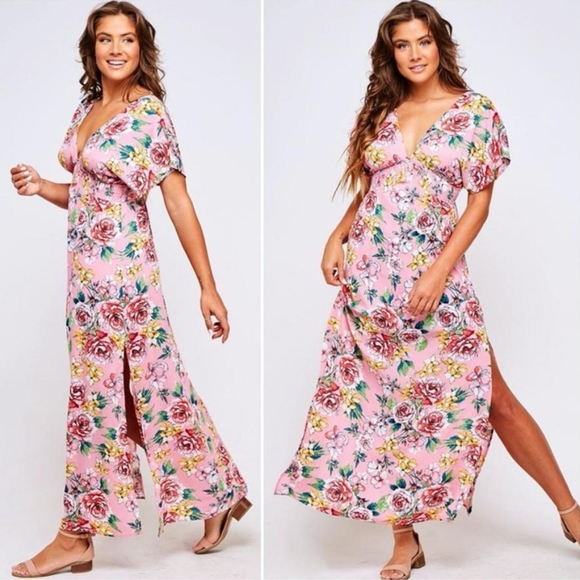 Pink Floral Maxi Dress - Picture 2 of 5